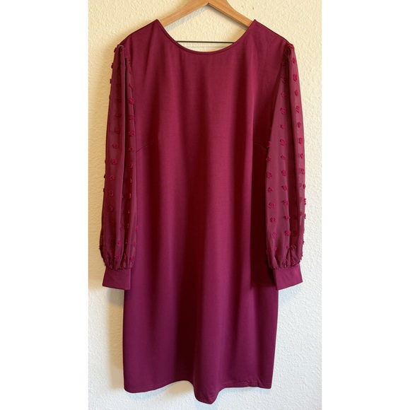 hanna nikole Dresses & Skirts - HANNA NIKOLE Elegant Burgundy Dress with Sheer Sleeves- Size 20W